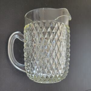 Vintage Indiana Glass Heavy Large Diamond Cut Glass Pitcher  MCM